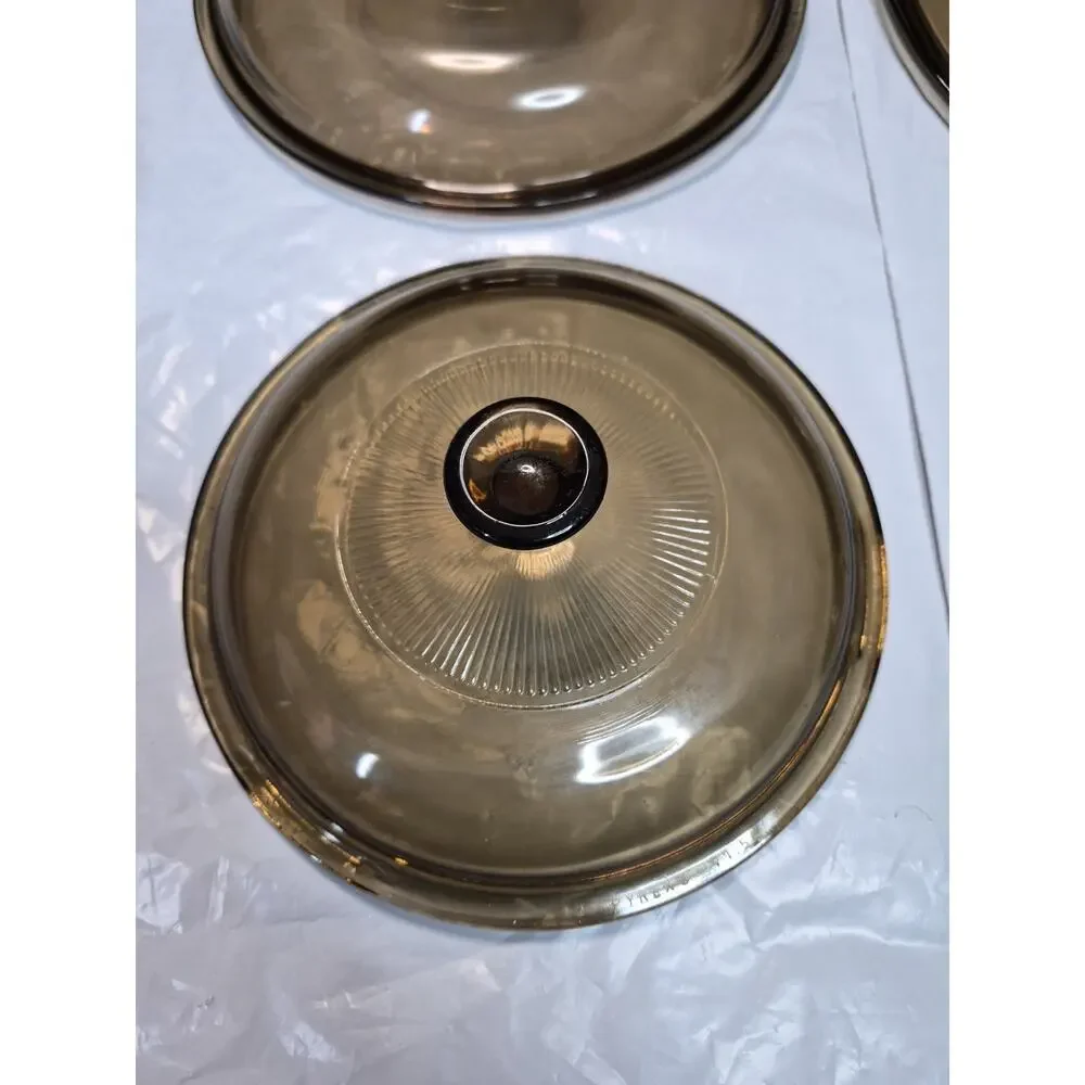 Pyrex Brown Amber Glass Lids Lot Of 4 See Photos For Measurements And Numbers